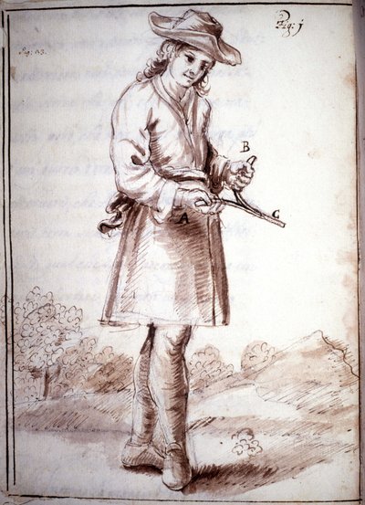 Rhabdomancia：Vallemont 修道院院长的论文，题为““神秘物理学或神杖的论文及其在发现水源、矿藏中的用途……”：使用探索者魔杖的不同方式。 18 世纪的手稿。 双 作者 未知艺术家