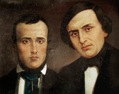 Risorgimento：Attilio Bandiera (1810-1844) 和 Emilio Bandiera (1819-1844) 兄弟的肖像。 无名画。 19世纪罗马，复兴历史学院 作者 未知艺术家
