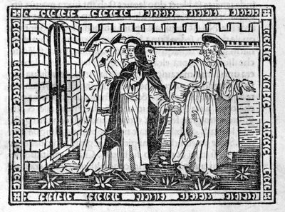 圣彼得被萨沃纳罗拉（Jerome Savonarola）（1452 - 1498）牵着走--在 "启示录汇编 "中，1496年4月23日的unabule。 作者 未知艺术家