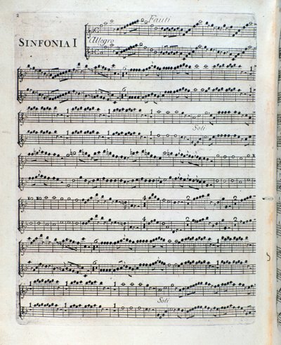 Sei sinfonie a piu strumenti op 第一交响曲中的长笛乐谱。 5 弗朗索瓦·约瑟夫·戈塞克 作者 未知艺术家