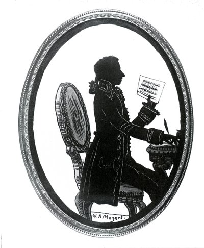 作曲家沃尔夫冈·阿马德乌斯·莫扎特 (1756 - 1791) 的剪影。 作者 未知艺术家