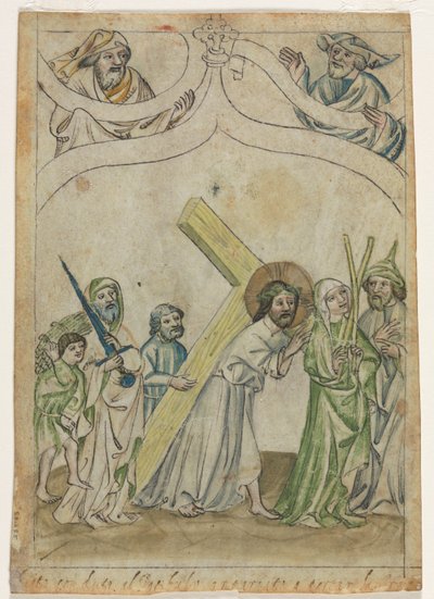 来自 "Biblia Pauperum "的单页：基督背十字架（背面） 作者 未知艺术家