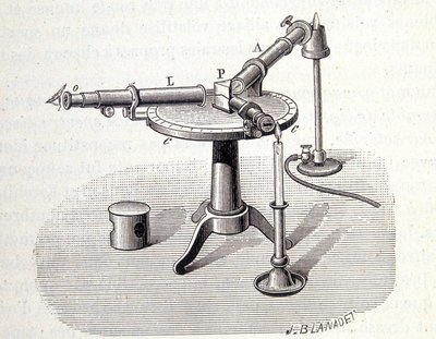 Spectroscope Bunsen 和 Kirchhoff - 在 Emile Des Beaux 的“”Physique populaire”中，Flammarion 作者 未知艺术家