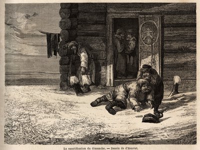 Sunday sanctification has cumin liquor, Dorpat workers. Drawing by Henriet, to illustrate his trip to the Russian Baltic provinces in 1851-54. Engraving in “” Le tour du monde””, edited by Edouard Charton 作者 未知艺术家
