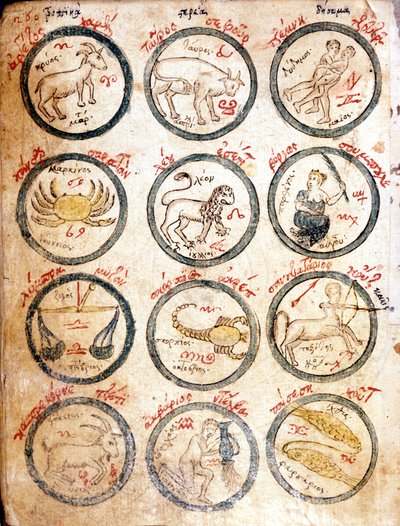 12 黄道星座 - “Astrologicae frames and cabalisticae”，“15 世纪初。 作者 未知艺术家