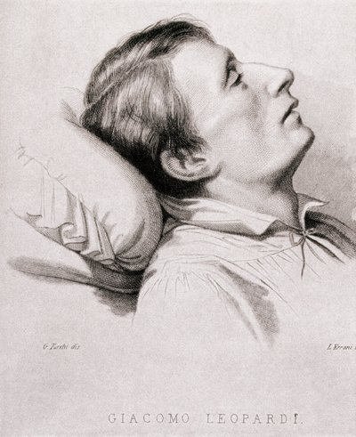 The Italian poet Giacomo Leopardi (1798-1837) on his deathbed. Engraving of the 19th century 作者 未知艺术家