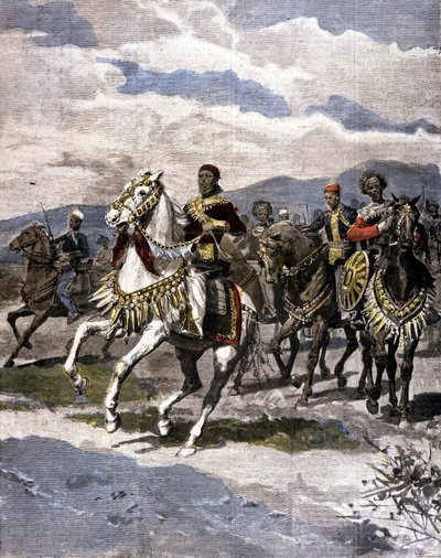 埃塞俄比亚国王孟尼利克二世 (1844 - 1913)。 Ill. 意大利媒体。 作者 Unknown artist