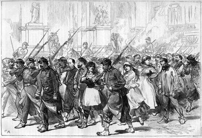 1871 年的巴黎公社。Federes（公社）车队被俘，途经歌剧院广场。 作者 未知艺术家