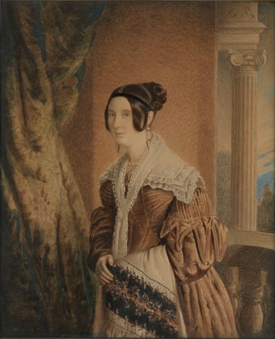 威廉-休伊特上尉的妻子》，约 1840 年（水彩画、木板、玻璃） 作者 未知艺术家