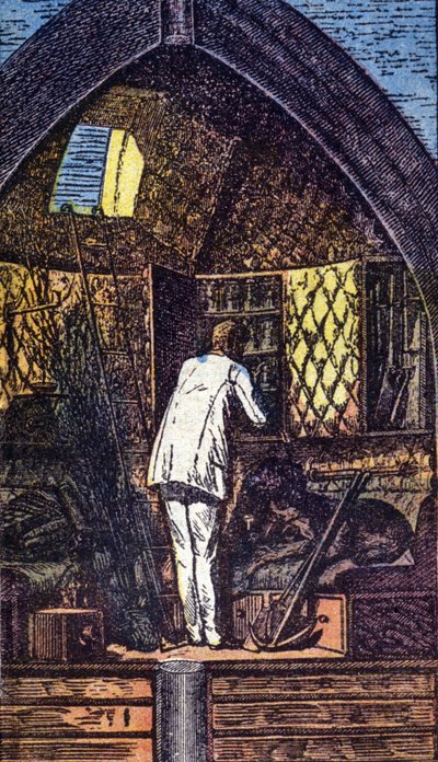 The astronaut in the rocket. Grav. in “From Earth to Moon” by Jules Verne 作者 未知艺术家
