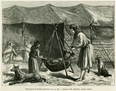 卡伦地区牧羊人的妇女生产牛奶。 雕刻说明故事 La Perse, la Chaldee et la Susiane by Jane Delafoy (1851-1916)，学院官员，在 le tour du monde 1886 中，由 Edouard Charton (1807-1890) 导演，哈 作者 未知艺术家