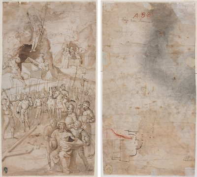 基督受难记》中的三个场景（正面） 建筑草图（背面） 作者 未知艺术家