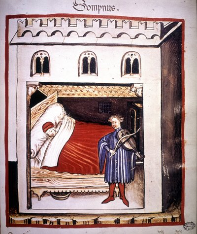 14 世纪的医学论文“Tacuinum sanitatis”：睡眠。 作者 未知艺术家