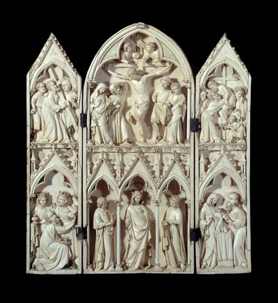 Triptych of Saint-Sulpice du Tarn: Carriage of the Cross, Crucifixion, Descent of the Cross, Adoration of the Magi, Glorious Virgin, Presentation at the Temple. Carved ivory relief stockings. Around 1300 Paris, National Museum of the Middle Ages, Thermes d 作者 未知艺术家