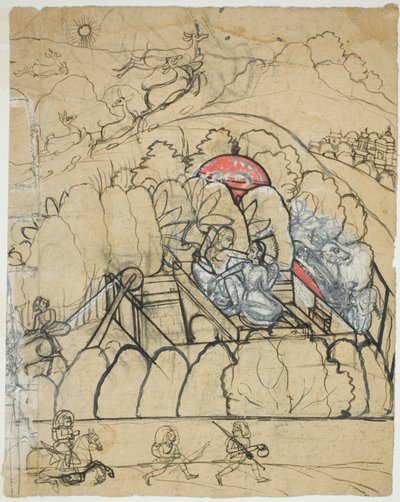 两位女士在围墙花园的阶井（Baoli）旁交谈 作者 未知艺术家