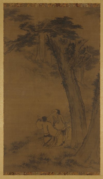 树下山坡上的两个人物 作者 未知艺术家