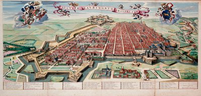 1700 年 Coloree 印刷的都灵市（都灵皮埃蒙特）的视图和地图。 作者 未知艺术家