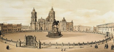 View of Zocalo Square and Cathedral in Mexico City, Mexico Late 19th Century Lithograph 作者 未知艺术家