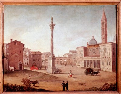 罗马的圣玛利亚大教堂（Santa Maria Maggiore）景观 佚名水彩画。18世纪的罗马，罗马博物馆 作者 未知艺术家