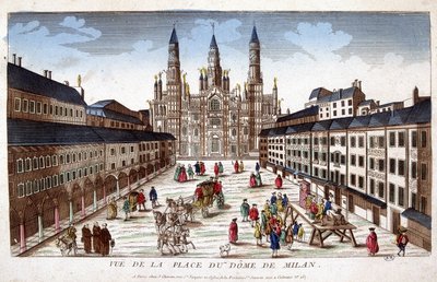 View of the Duomo Square in Milan. Early 18th century. 作者 未知艺术家