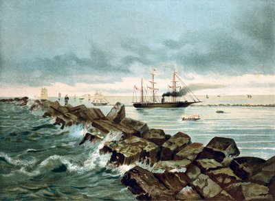 View of the Suez Canal inaugurates on 09/17/1869. Chromolithography of the 19th century 作者 未知艺术家