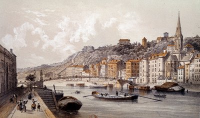 View of the city of Lyon from the Quai Tilsitt. Engraving of the 19th century. Paris, B.N. 作者 未知艺术家