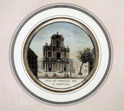 圣热尔韦 (Saint Gervais) 门的视图-雕刻 作者 未知艺术家