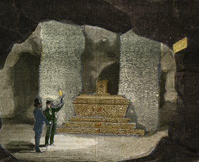 巴黎Montsouris地下墓穴中的骨灰盒景观。1856年在 "科学博物馆 "中的雕版画 作者 未知艺术家