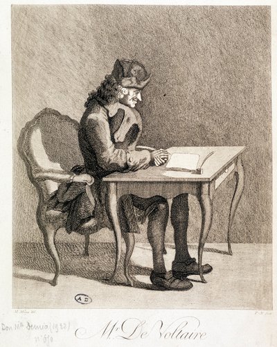 Voltaire at his work table - engraving 作者 未知艺术家