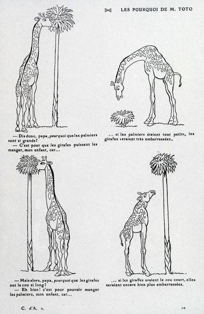 Why from Mr. Toto: Why the palm tree is so big and why the giraffe has such a long neck. (comedy drawing on Darwin
