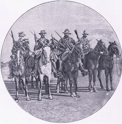 Boers armed with rifles and umbrellas, from After Pretoria: The Guerilla War published by Harmsworth Bros Limited 作者 未知的摄影师