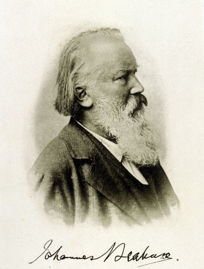 德国作曲家约翰内斯-勃拉姆斯（1833 - 1897）在一张亲笔照片上的肖像。 作者 未知的摄影师