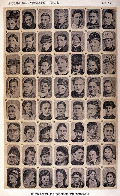 犯罪妇女的肖像。 意大利犯罪学家 Cesare Lombroso（1835-1909）收集的照片相册：“犯罪人” 作者 未知的摄影师
