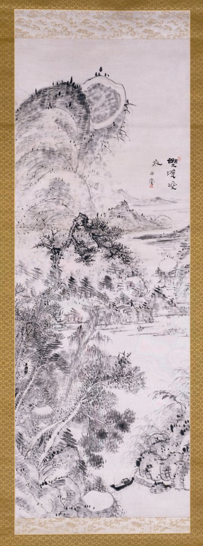 荒野十字路口的空渡轮（纸本水墨） 作者 浦上玉堂