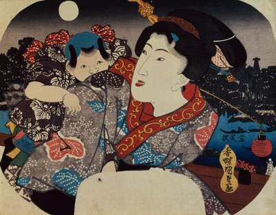 背着孩子的女人（木版画） 作者 歌川国贞
