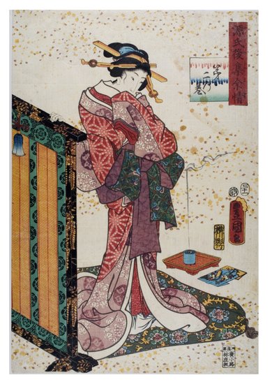 漆屏风上的仕女与手，江户时代，约 1857 年（纸面木刻版画） 作者 歌川（1786-1865）国定