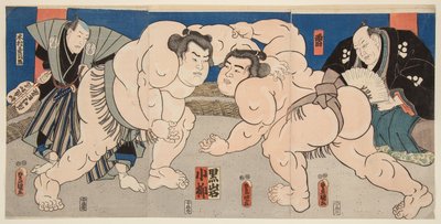 Combat des lutteurs de sumo Koyanagi et Kuroiwa. Estampe de Utagawa Kunisada (1786-1865) 作者 歌川国贞