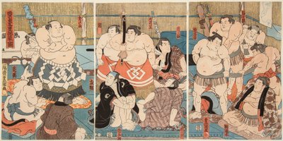 Combat des lutteurs sumo Shitaky Beya et Hidenoyama. Estampe de Utagawa Kunisada (1786-1865) 作者 歌川国贞