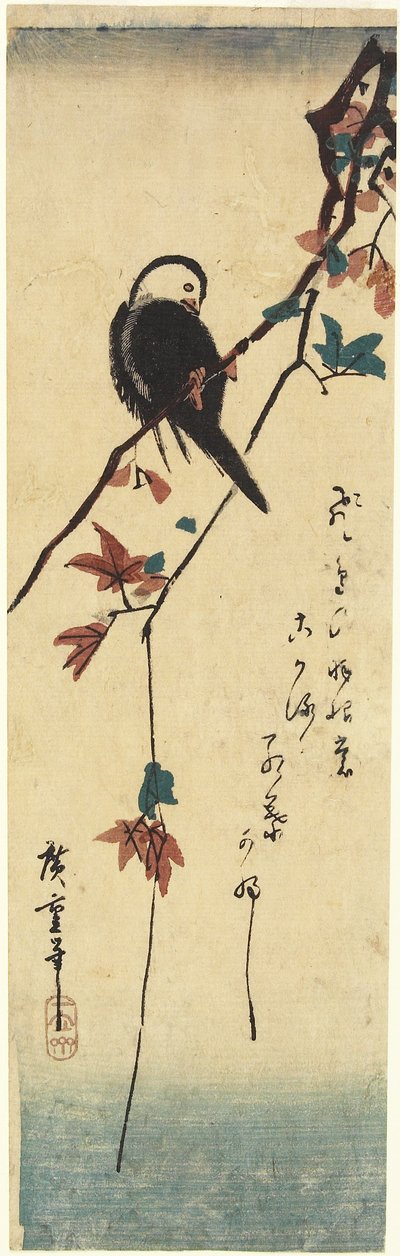 （Bird on Maple Branch），1830-1858 作者 Utagawa Hiroshige
