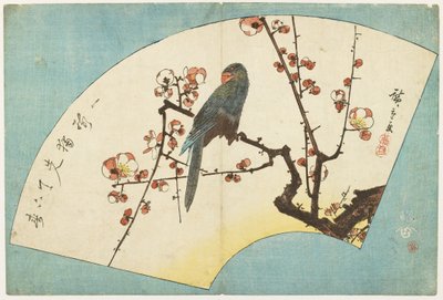 （开花李子上的鹦鹉），19世纪中期 作者 Utagawa Hiroshige