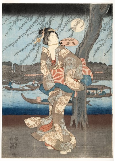 1837年至1851年在两国的凉爽夏日傍晚（木刻） 作者 Utagawa Hiroshige