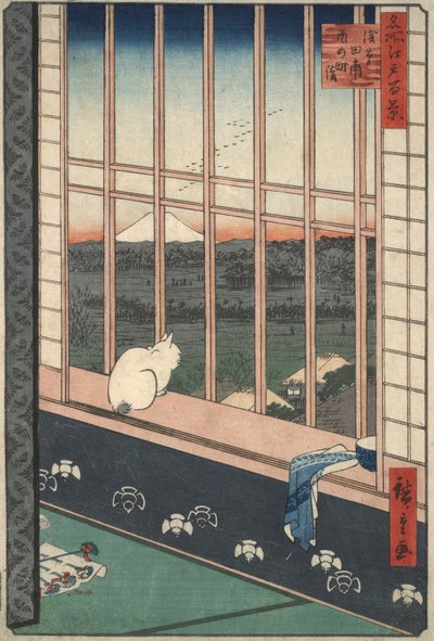 江户百景》系列中的鸡公节浅草稻田 作者 歌川宏重
