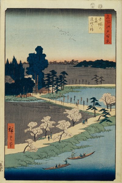 1856-1858年，祖玛之森神社和纠缠的樟脑一百个著名的江户景观 作者 歌川宏重
