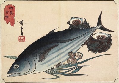 鲣鱼和顶壳，19世纪初 作者 Utagawa Hiroshige