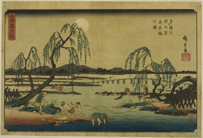 秋月下的多摩川钓甜鱼》，选自 "名胜雪月花 "系列 作者 歌川宏重