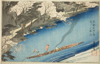 岚山盛开的樱花（岚山漫卡），选自 "京都名胜（京都名胜之内）"系列 作者 歌川宏重