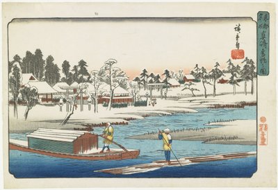 在Masaki，1832-1839雪后晴朗的天气 作者 Utagawa Hiroshige