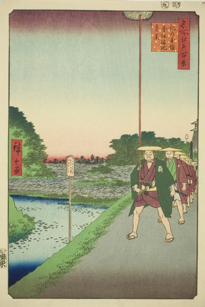 从木之国山坡远眺赤坂水库（木之国坂赤坂淡池远景），选自 "江户百景 "系列 作者 歌川宏重