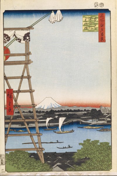 两国的元神庙和摩托八木桥1856-1858年的江户百景 作者 歌川宏重