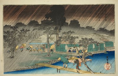 田所河畔的晚霞（田所河原之夕照），选自 "京都名胜（京都名胜之内）"系列 作者 歌川宏重